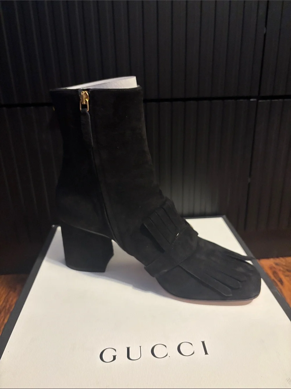 Gucci Black Suede Fringe Heel Boots. EU Size 41 U.S Size 11
